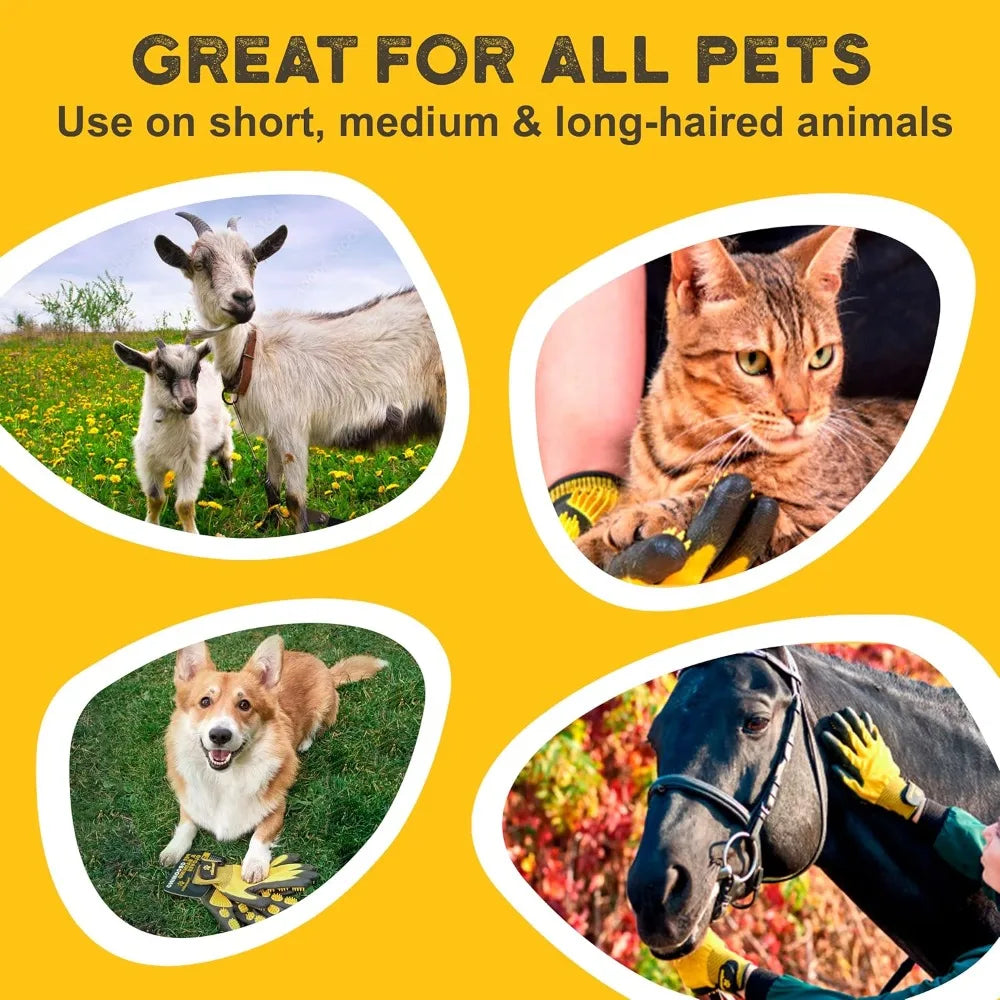 Pet Grooming and Bathing Gloves - Effective Pet Hair Remover for Cats, Dogs & Horses - Long & Short Fur - Deshedding Gloves