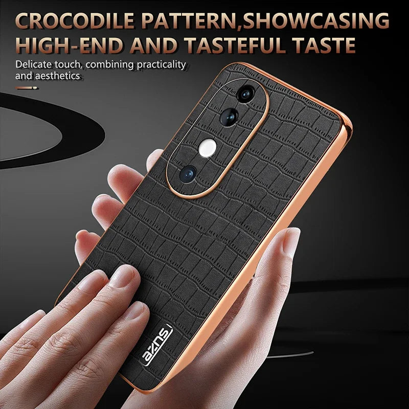 Luxury Fashion Crocodile Pattern Electroplating Design Leather Phone Case for VIVO S19 Pro S18 S17 Pro V30 V29 Pro Back Cover