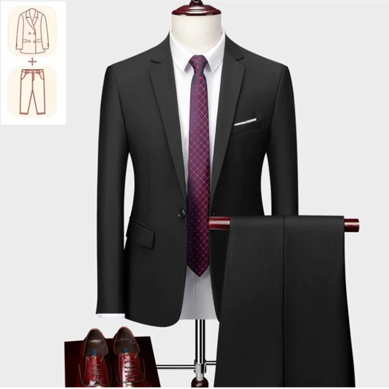 Men's Suits 2/3pcs Mens Business Suit Notch Lapel Blazer Formal Wedding Groom Pants Tux Vest Tuxedos (Blazer+vest+Pants)