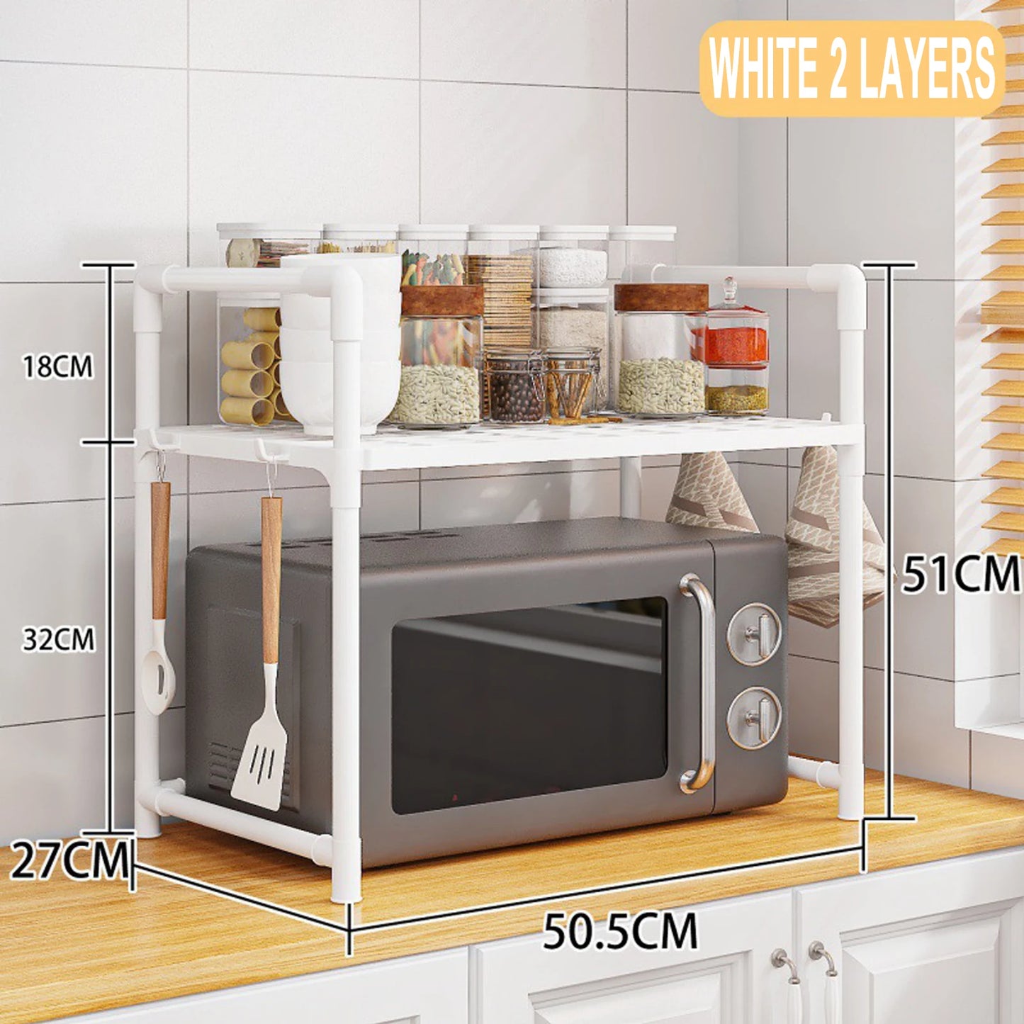Microwave Shelf Kitchen Storage Rack Multi Layer Condiment Organizer Tidy Countertop Seasoning Oven Shelves