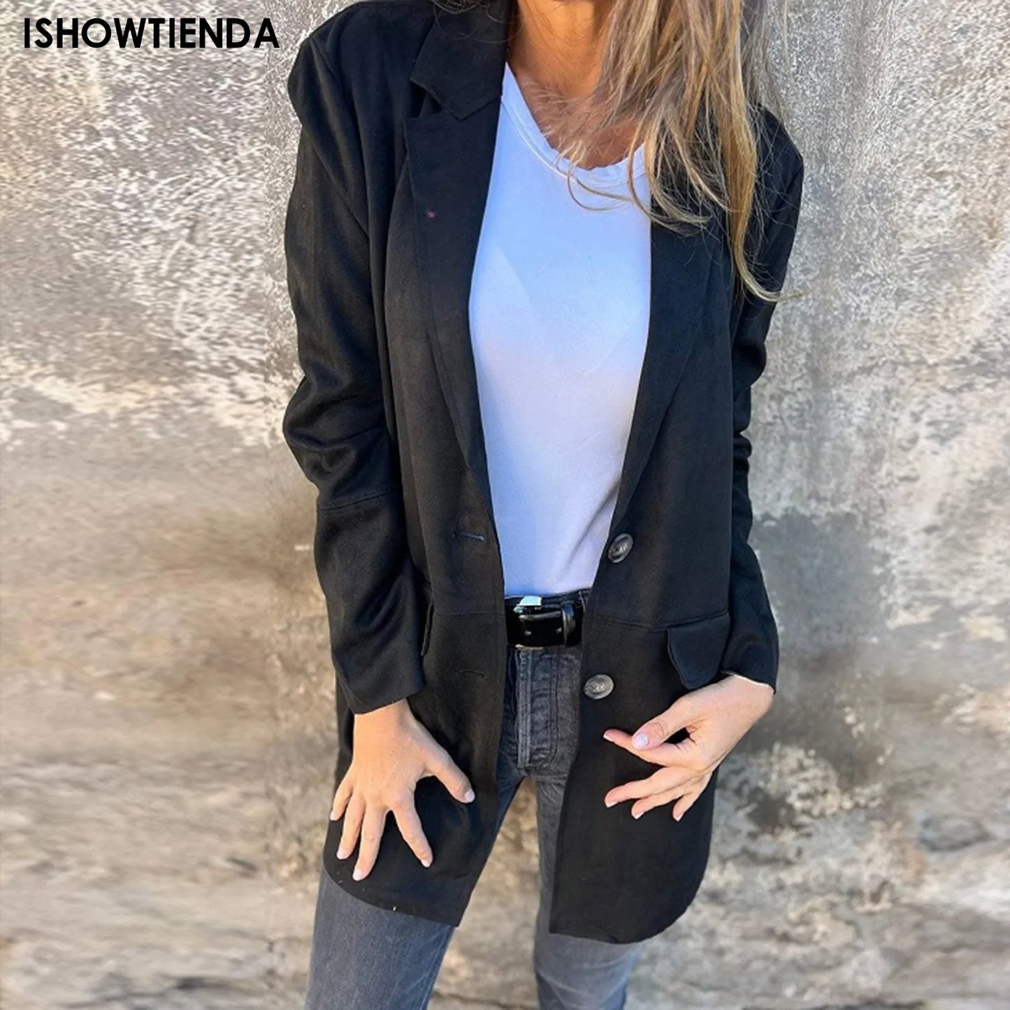 Elegant Solid Blazer Women Autumn Overcoats 2024 Casual Long Sleeve Single Button Coats Female Lapel Outwears Oversized Outfit