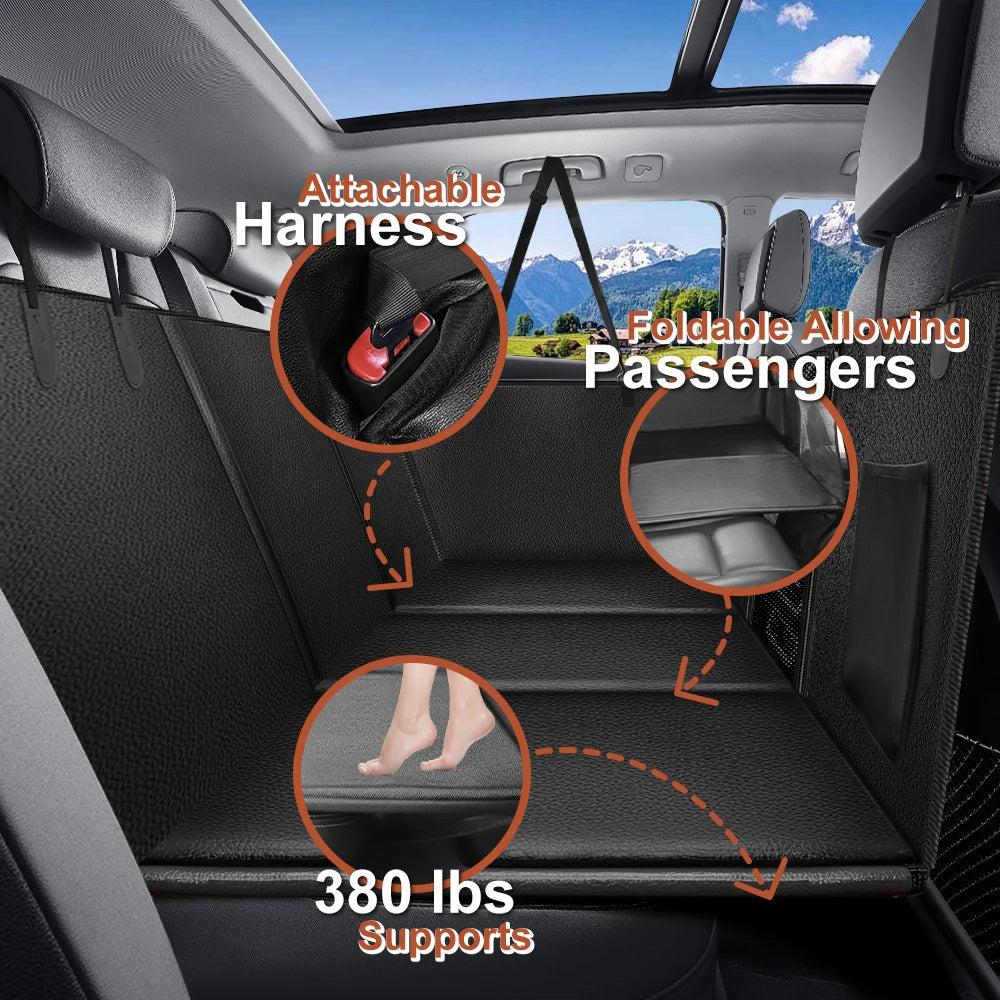 Back Seat Extender for Dogs Waterproof Dog Car Seat Cover with Hard Bottom Anti Scratch Protector Carrier Mat