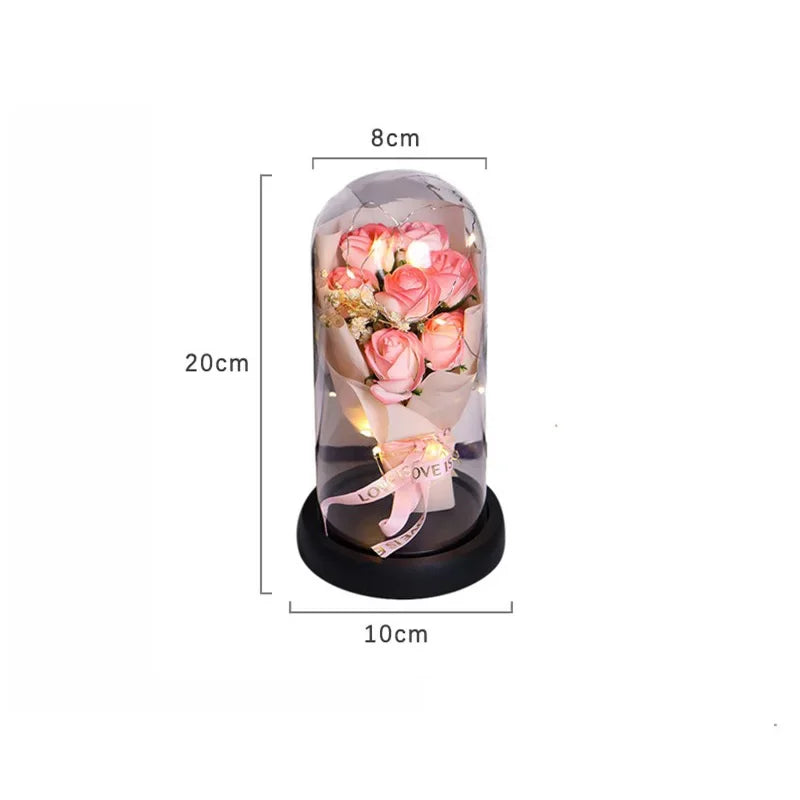 Everlasting Rose LED Glass Dome Bouquet Romantic Illuminated Ornament Perfect Valentine's Day Christmas Home Decor Romantic 2026