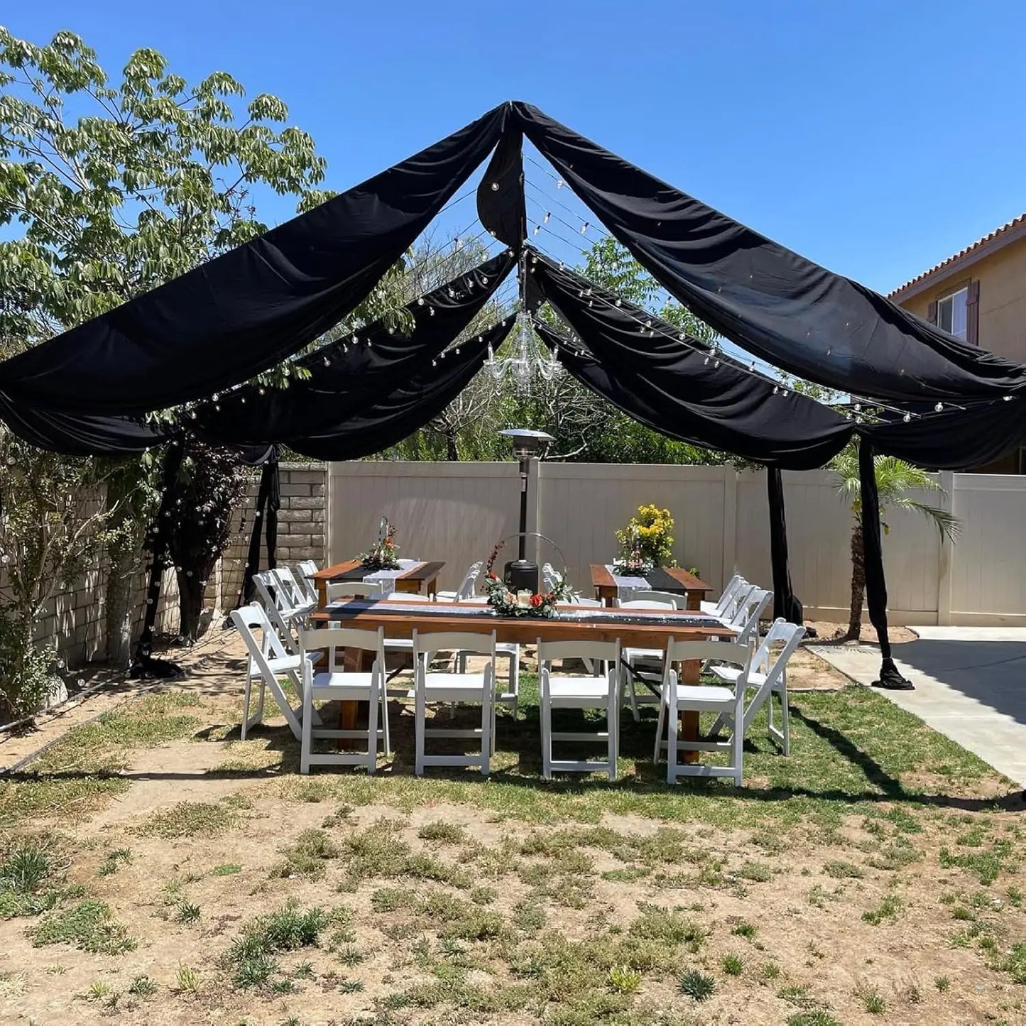 Black Ceiling Drapes for Weddings 12 Panels 5x15 FT Chiffon Wedding Arch Drapes Sheer Curtains Ceiling Decorations Tulle Drapery