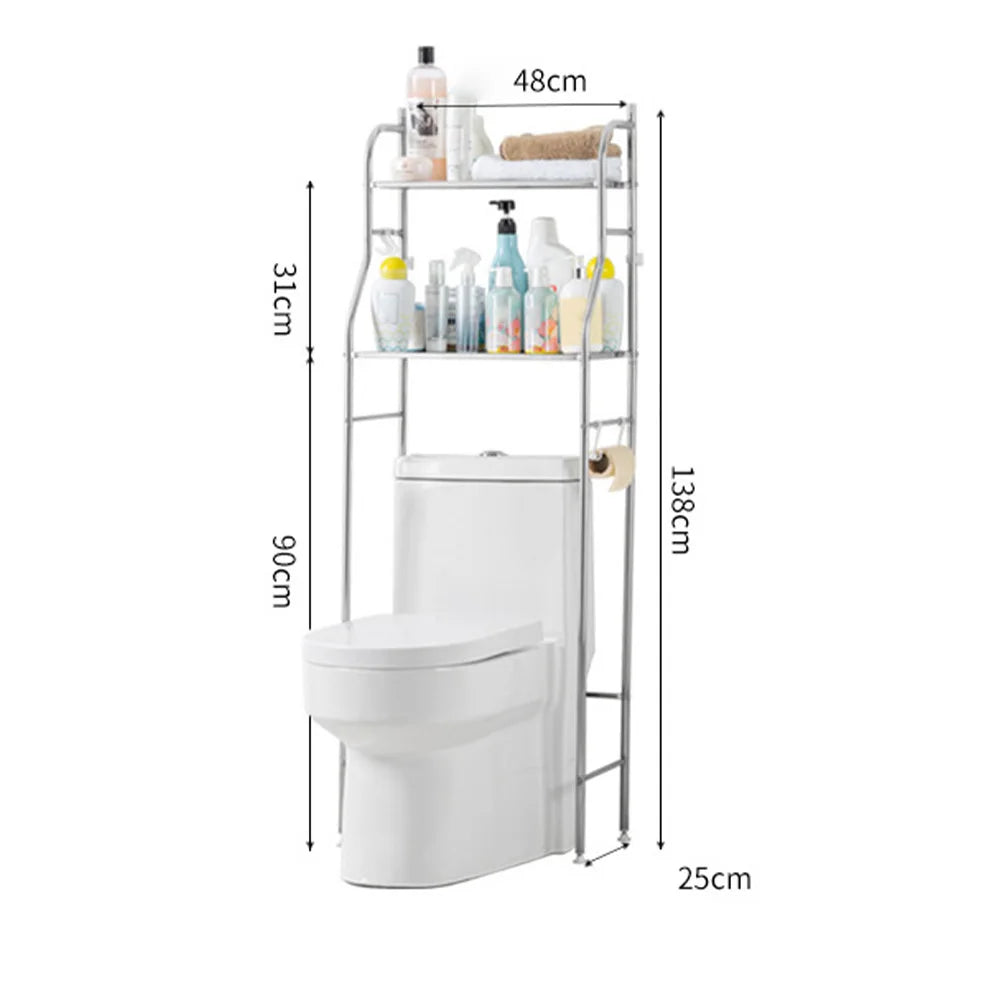Over The Toilet Storage Metal Organizer Rack With Towel Hooks And Paper Holder Three Tier Bathroom Shelf