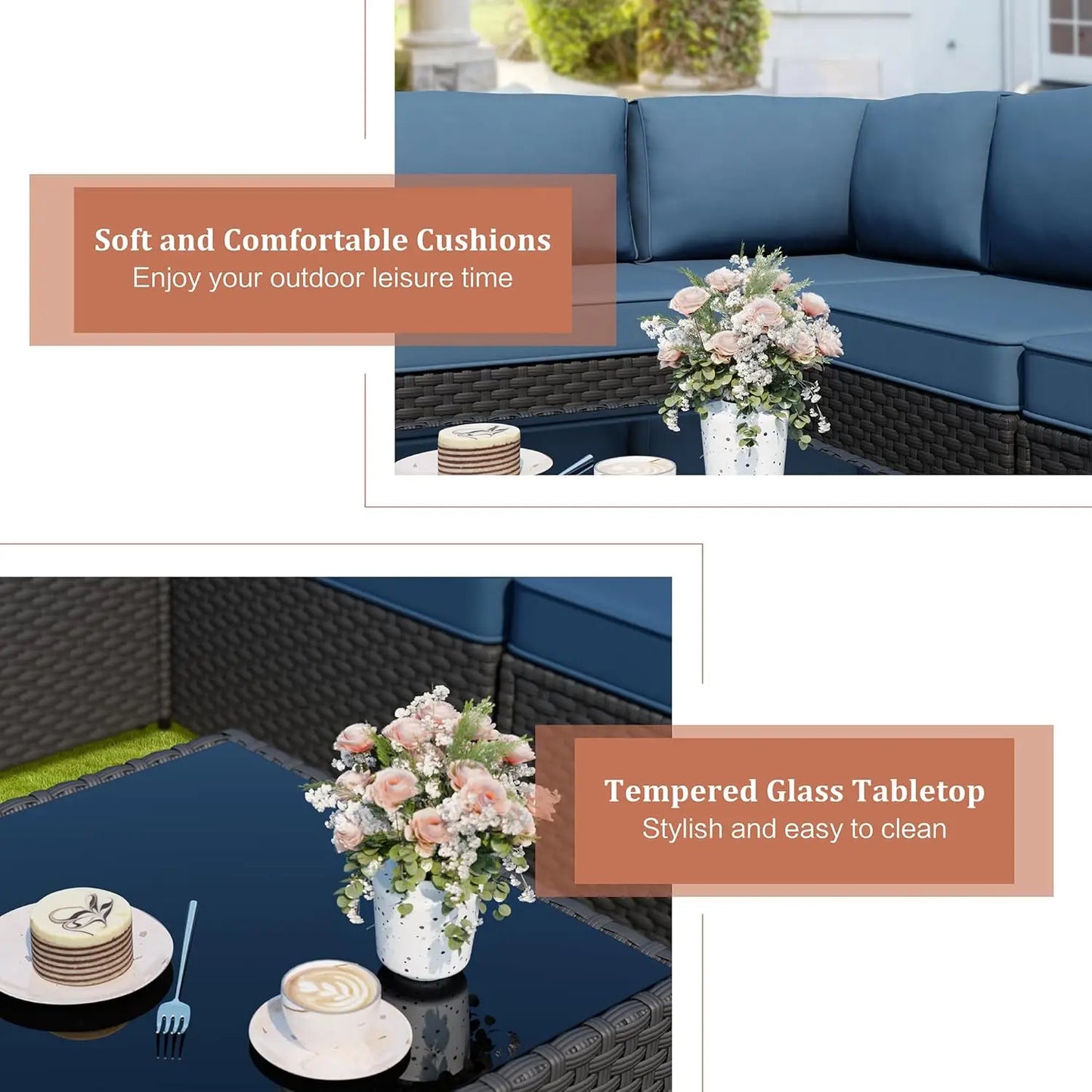 Patio Furniture Sets, 5-Piece Outdoor Patio Furniture with Thick Cushions, Wicker Outdoor Conversation Set, Customized