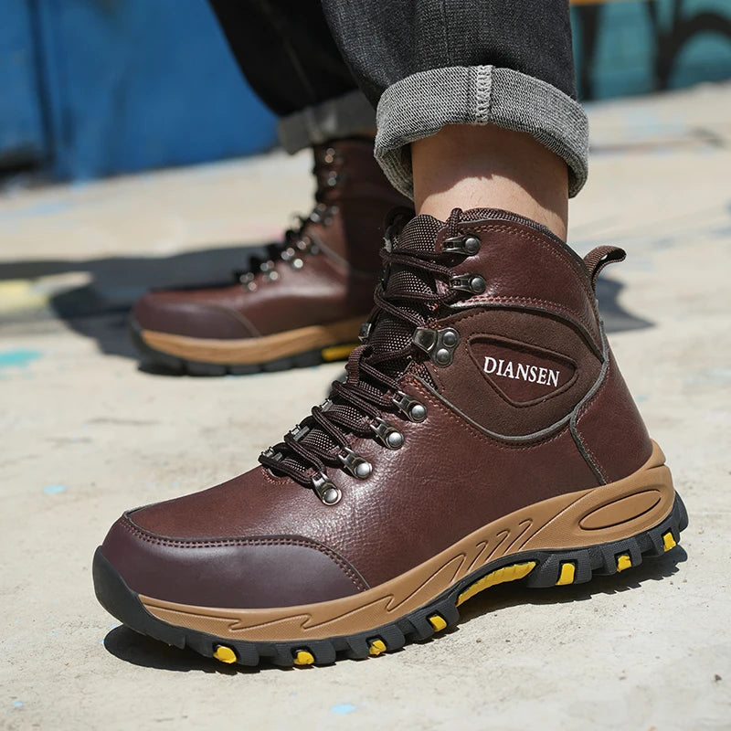 Rotating Button Steel Toe Safety Shoes For Men's Work Boots Indestructible Work Construction Pu Leather Anti Puncture Men Boots