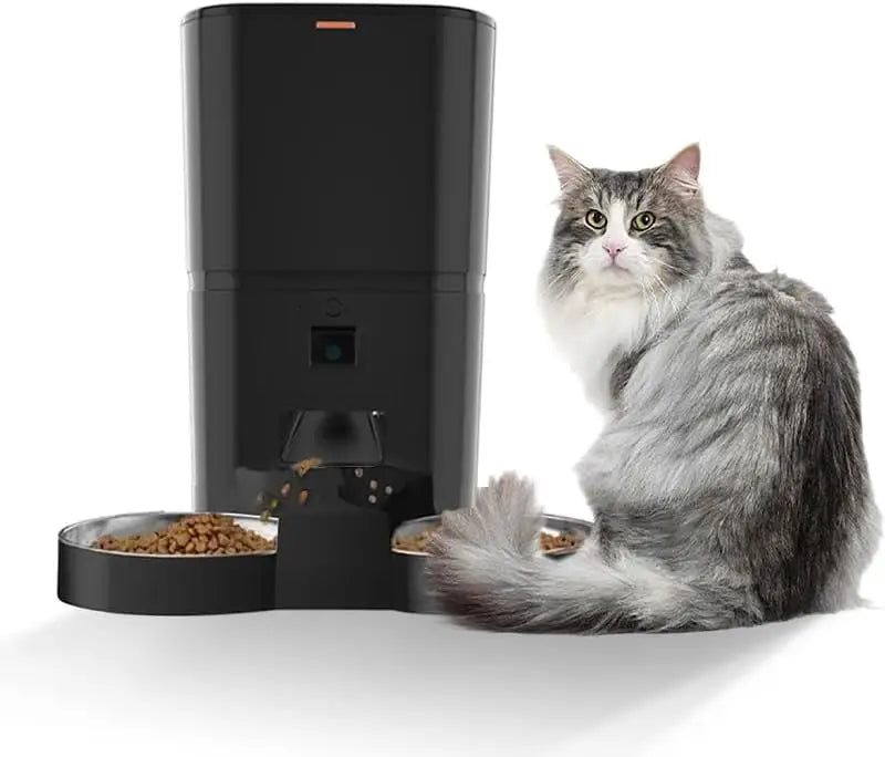 Smart Automatic Cat Feeder with 1080P HD Camera & Night Vision - Pet Feeder, 2-Way Audio, 5G WiFi, App Control, Dual Food Trays