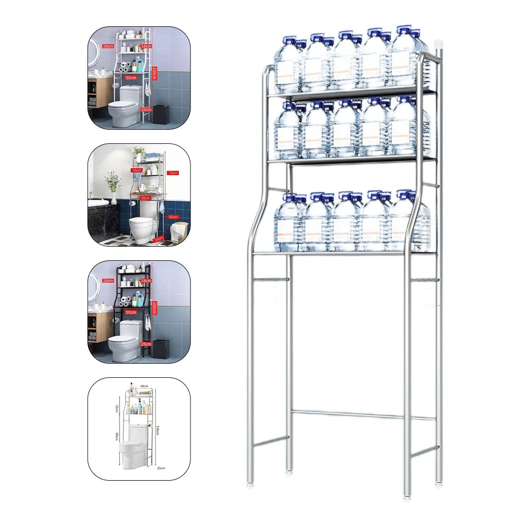 Over The Toilet Storage Metal Organizer Rack With Towel Hooks And Paper Holder Three Tier Bathroom Shelf