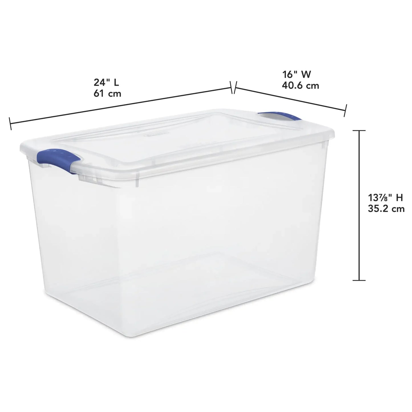 Large Storage Bin 66 Quart Clear Plastic Storage Container with Latch Lid Blue Pack of 6