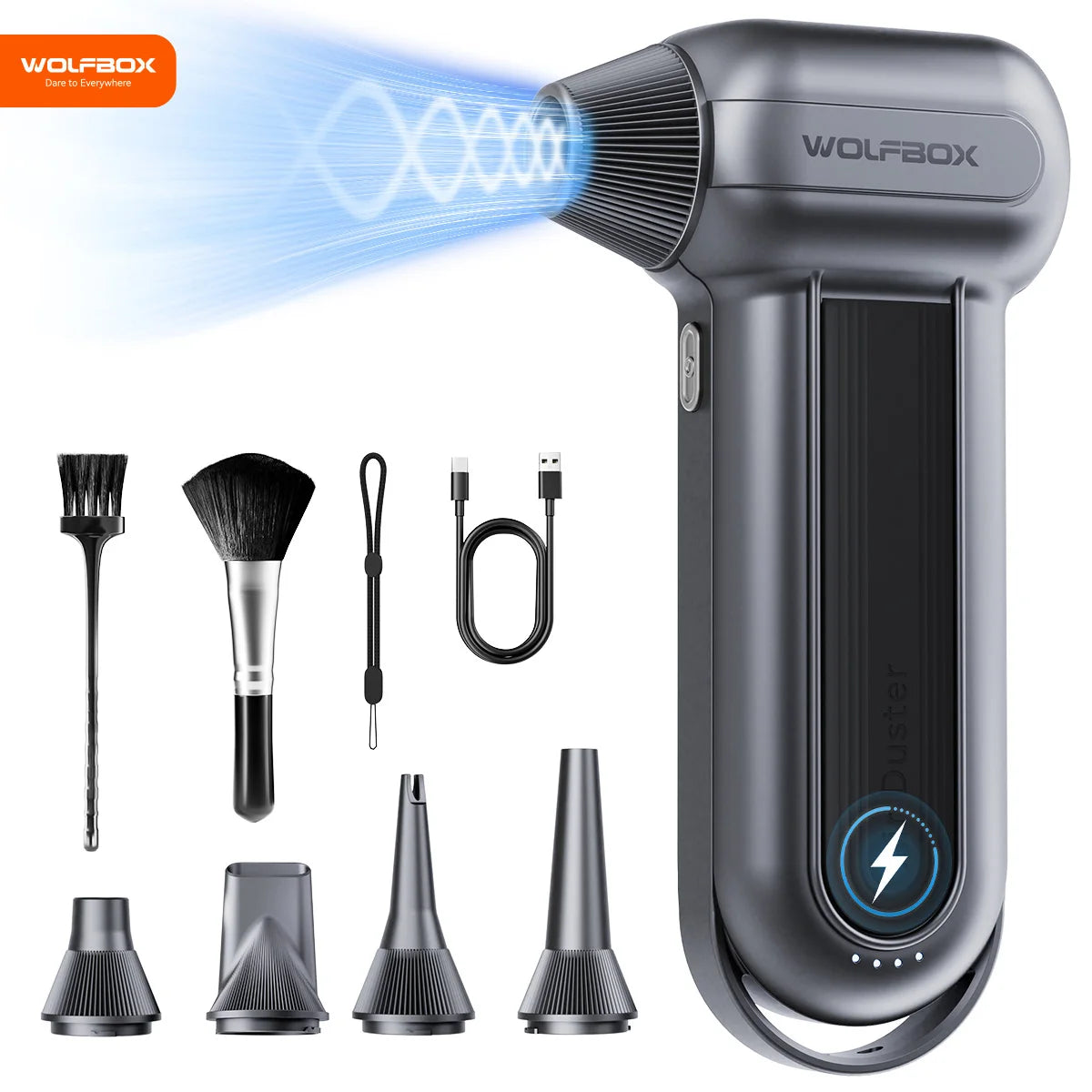 Wolfbox MF100 Compressed Air Duster 150000 RPM Super Power Electric Air Blower Rechargeable Long Life