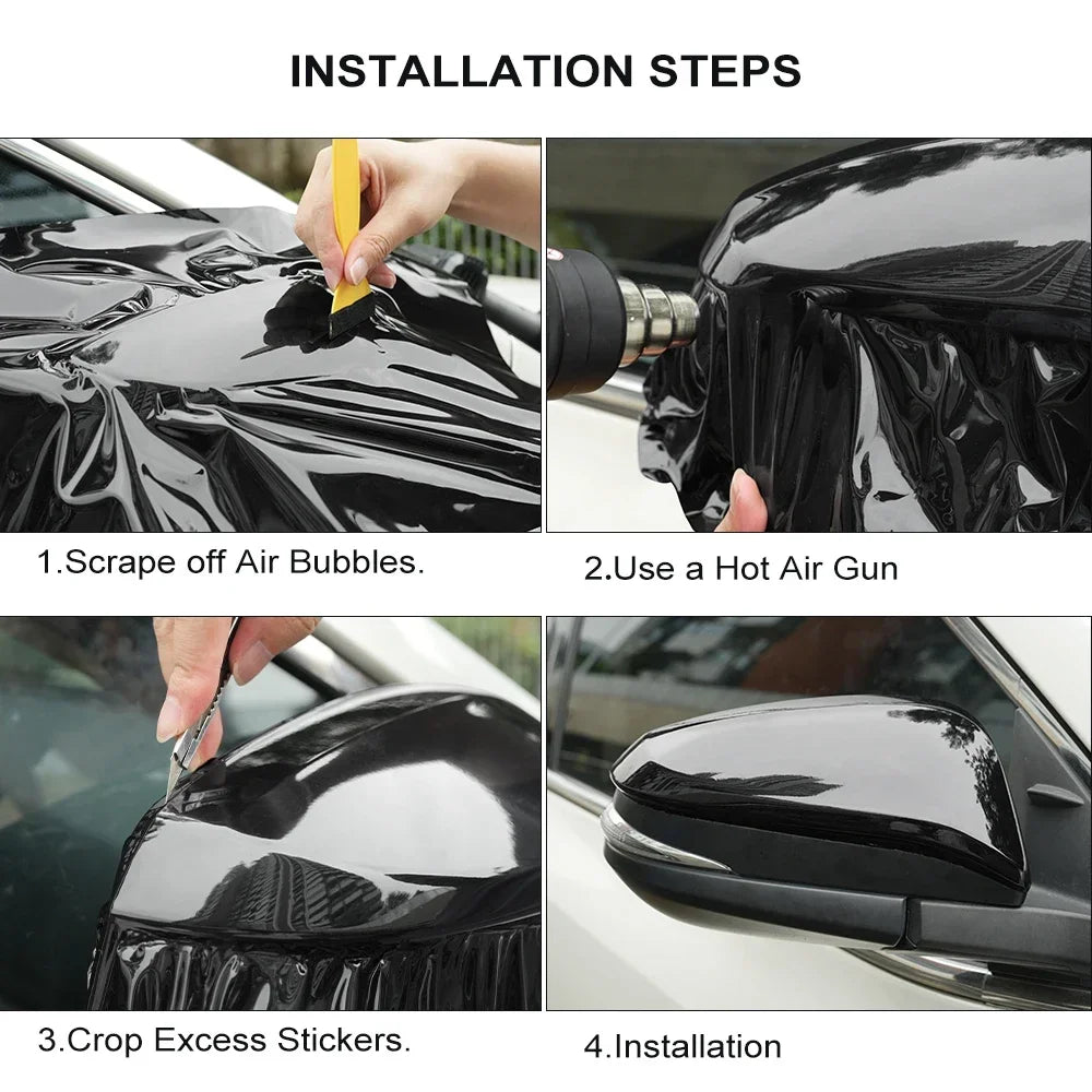 1.52x16.5m Premium Glossy Black Car PET Wrap Vinyl Film Color Change Decal Protective Cover Auto Tuning Accessories