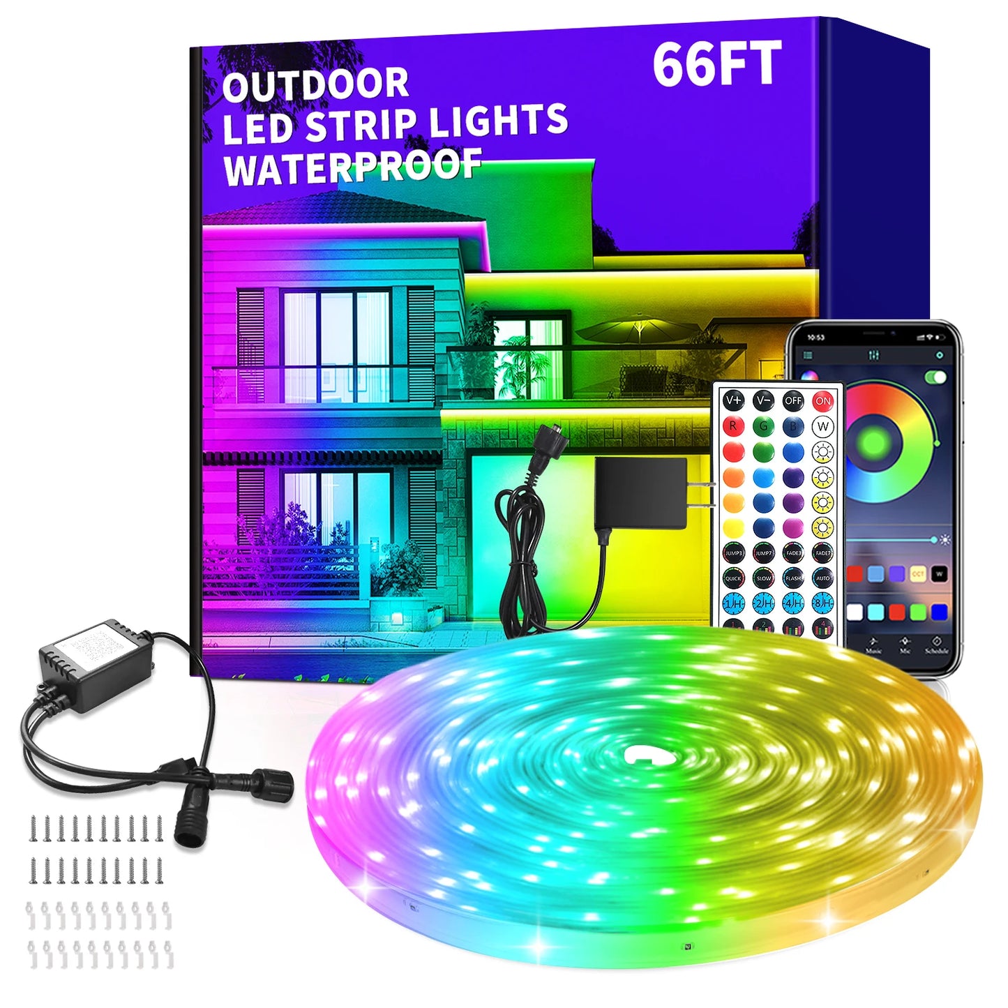 200ft Outdoor LED Strip Lights Waterproof IP68 RGB Light Strips with Remote and App Control Music Sync