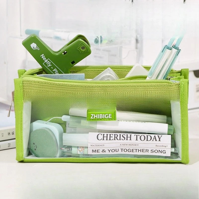 Large Capacity Transparent Pen Case Simple Version Stationery Box Cute Pencil Case for Female High School Students