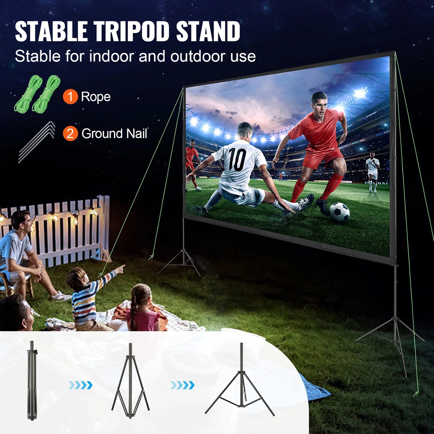 SucceBuy 150 Inch Portable Projector Screen with Stand 16:9 4K 1080 HD for Home Office Garden Movie Theater Cinema