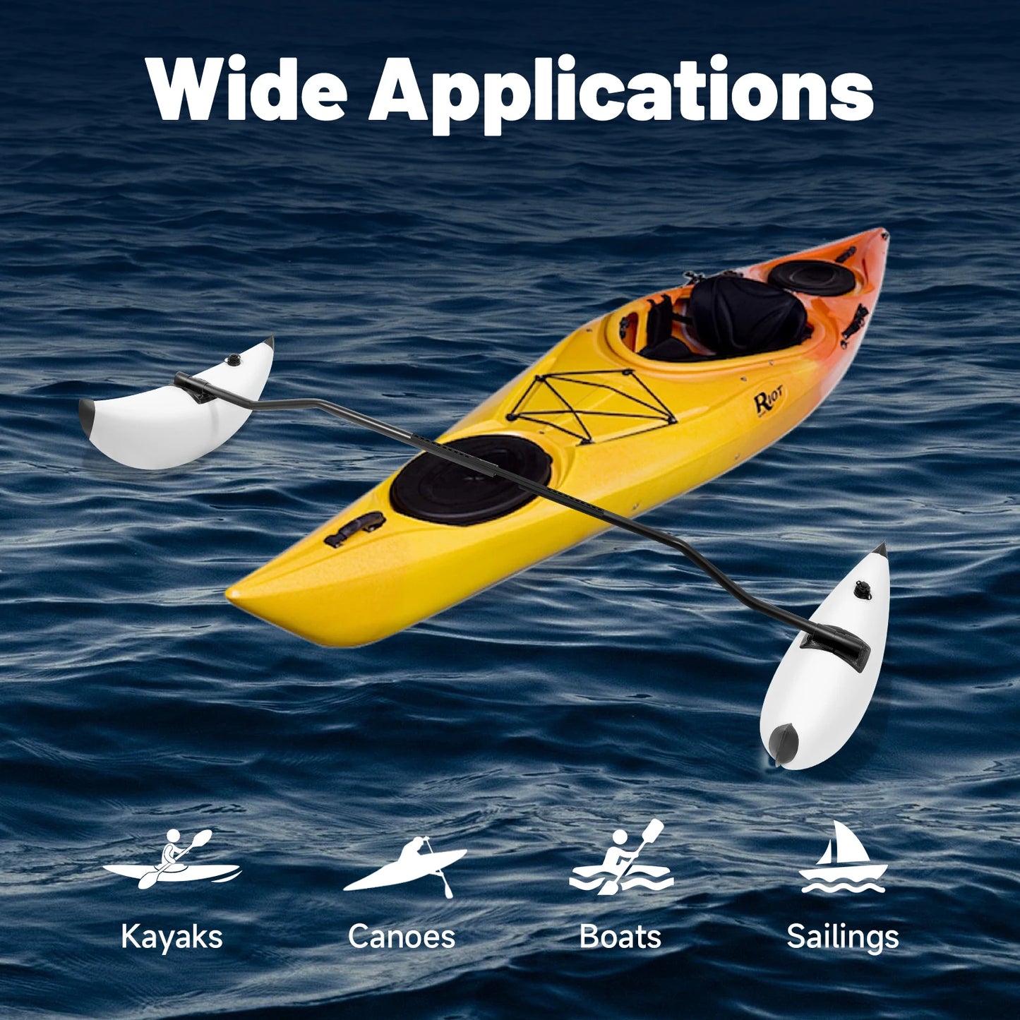 2x PVC Inflatable Outriggers With Pair Sidekicks & Hardware Set Aluminum Alloy Rod Fishing Boat Float Tube Stabilizer Kit