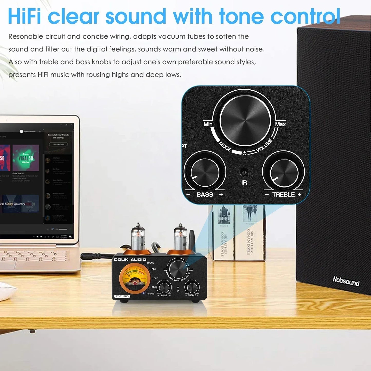 Nobsound HiFi Bluetooth 5.0 Vacuum Tube Amplifier USB DAC Stereo Receiver COAX OPT Home Audio Digital Amp with VU Meter 100W 100W