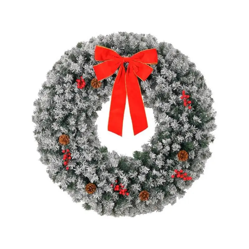 24" Pre-lit Battery Op Wreath w/Remote, Snow Flocked Xmas Wreath w/50 Warm Lights, 180 PVC Tips & Ornaments, Perfect for Front