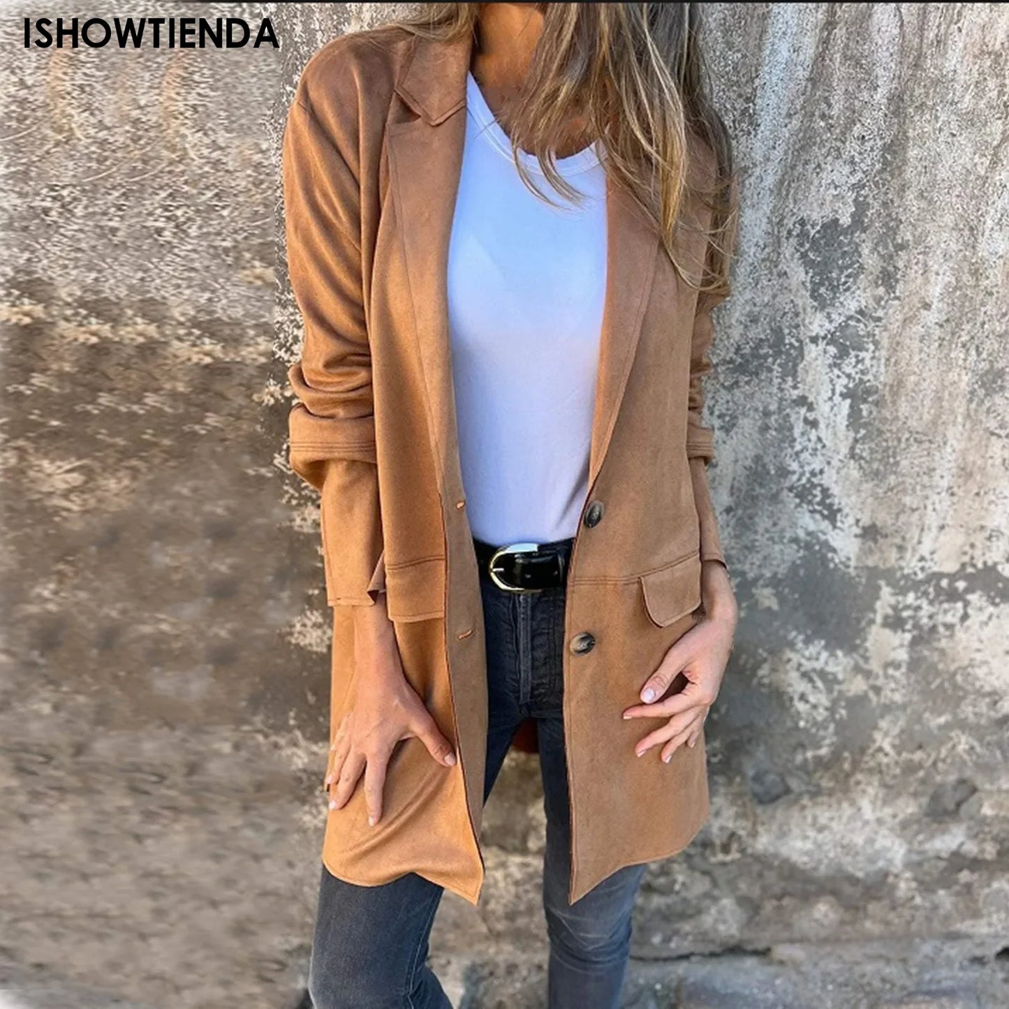 Elegant Solid Blazer Women Autumn Overcoats 2024 Casual Long Sleeve Single Button Coats Female Lapel Outwears Oversized Outfit