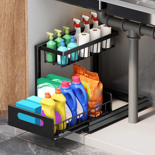 Under Sink Organizers and Storage Two Tier Slide Out Kitchen Cabinet Organizer Sturdy Metal Bathroom Cabinet Organizer