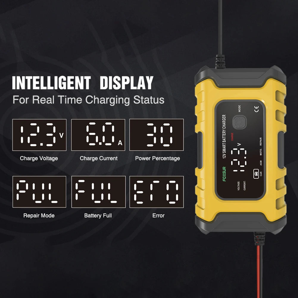 EU US UK Smart Battery Charger 12V 6A Automotive Battery Charger Multiple Protection for Automobile and Motorcycle Accessories