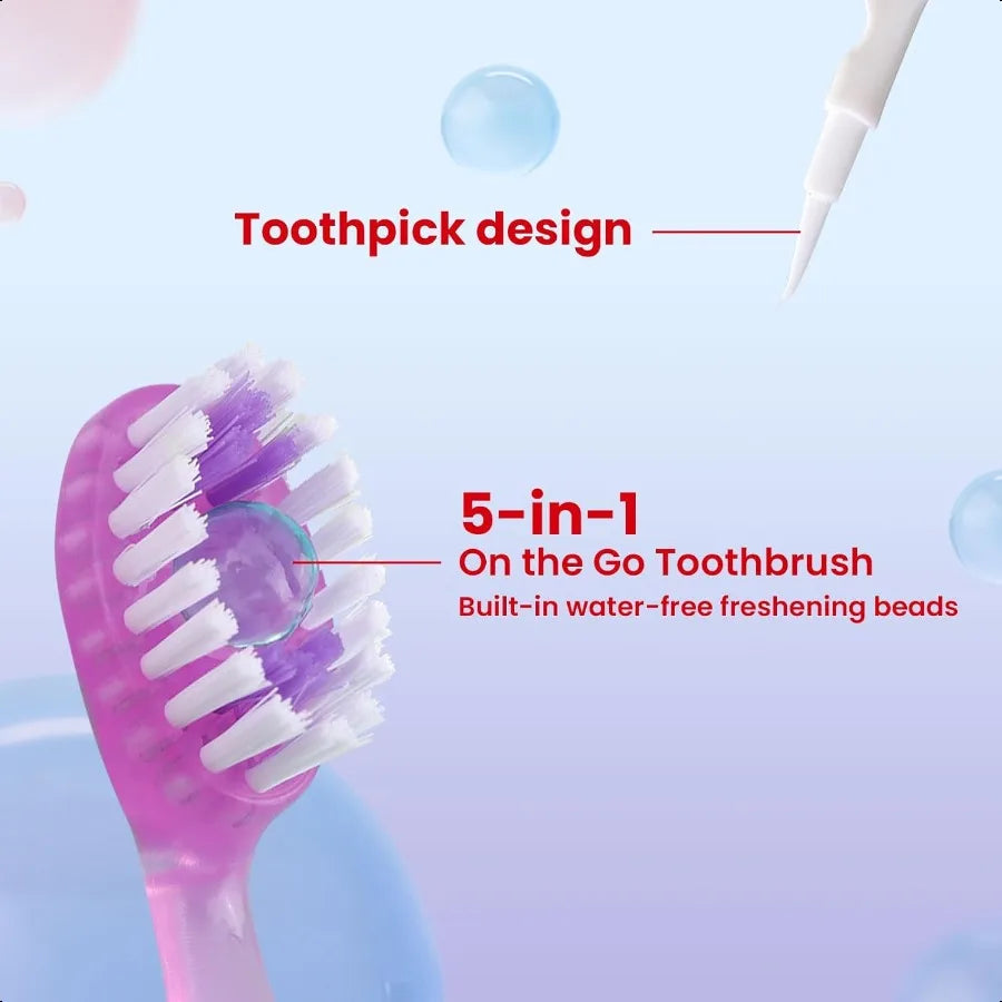 20Pack Mini Disposable Toothbrushes Set 5in1 Portable PrePasted Travel Toothbrush with Toothpaste + Tongue Scraper + Floss + Pi