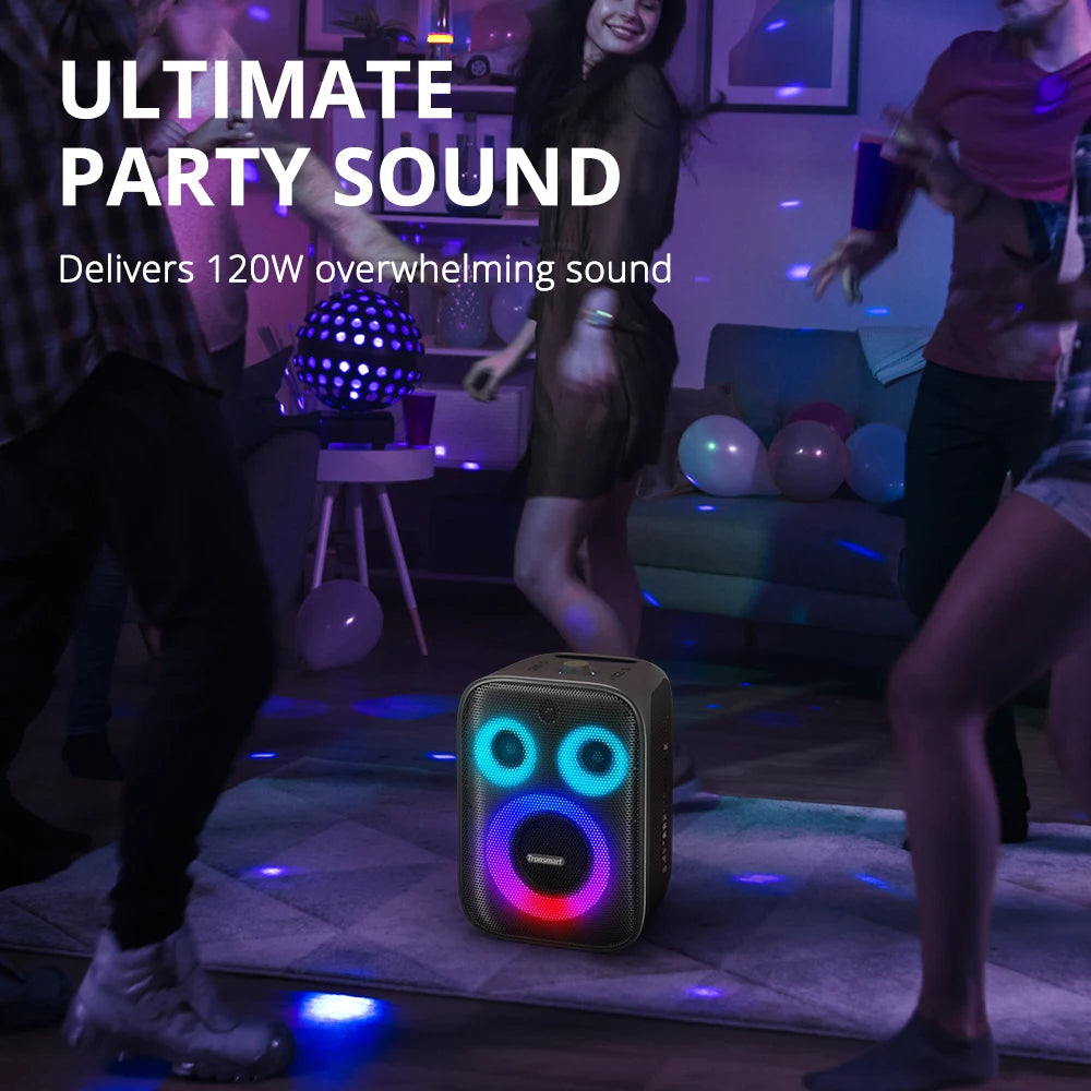 Tronsmart Halo 200 Bluetooth Speaker with Three Way Sound System 120W Built in Wired Microphone Guitar Input APP Control