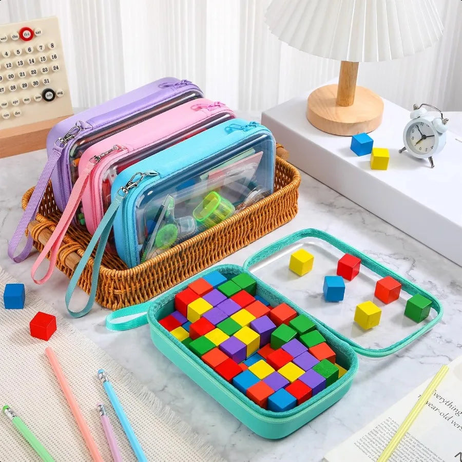 4 Pcs Clear Hard Plastic Zipper Pouches Pencil Case Hard Shell Plastic Case Large Transparent Pencil Box Portable Travel Organi