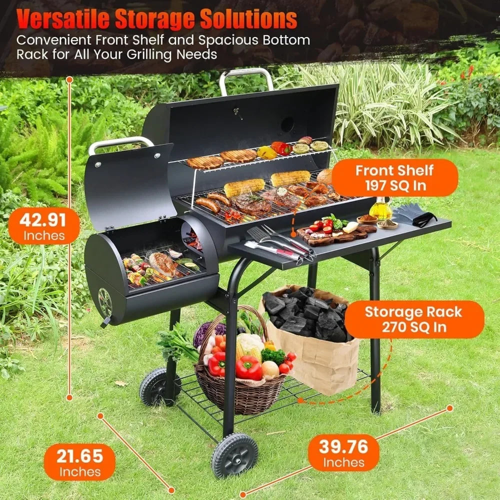 Charcoal Grills Spacious Barrel Charcoal BBQ Grill Barbecue Smoker Grill Combo for Backyard Patio Camping Picnic