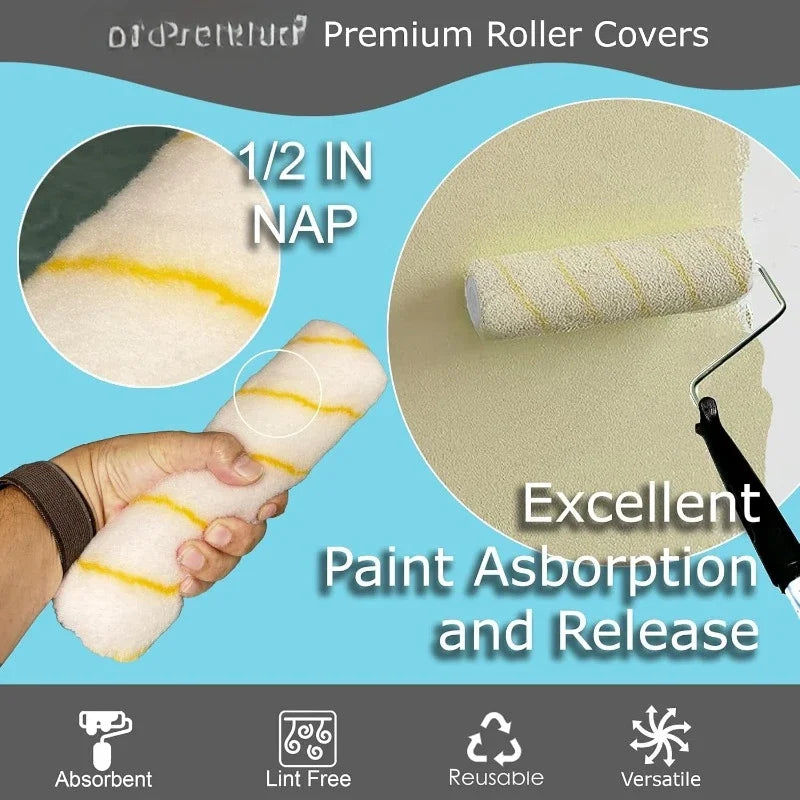 144 Case Pack 9 Inch Shedless Lint Free Painter Roller Covers 1/2 Inch Roller Naps for House Painting