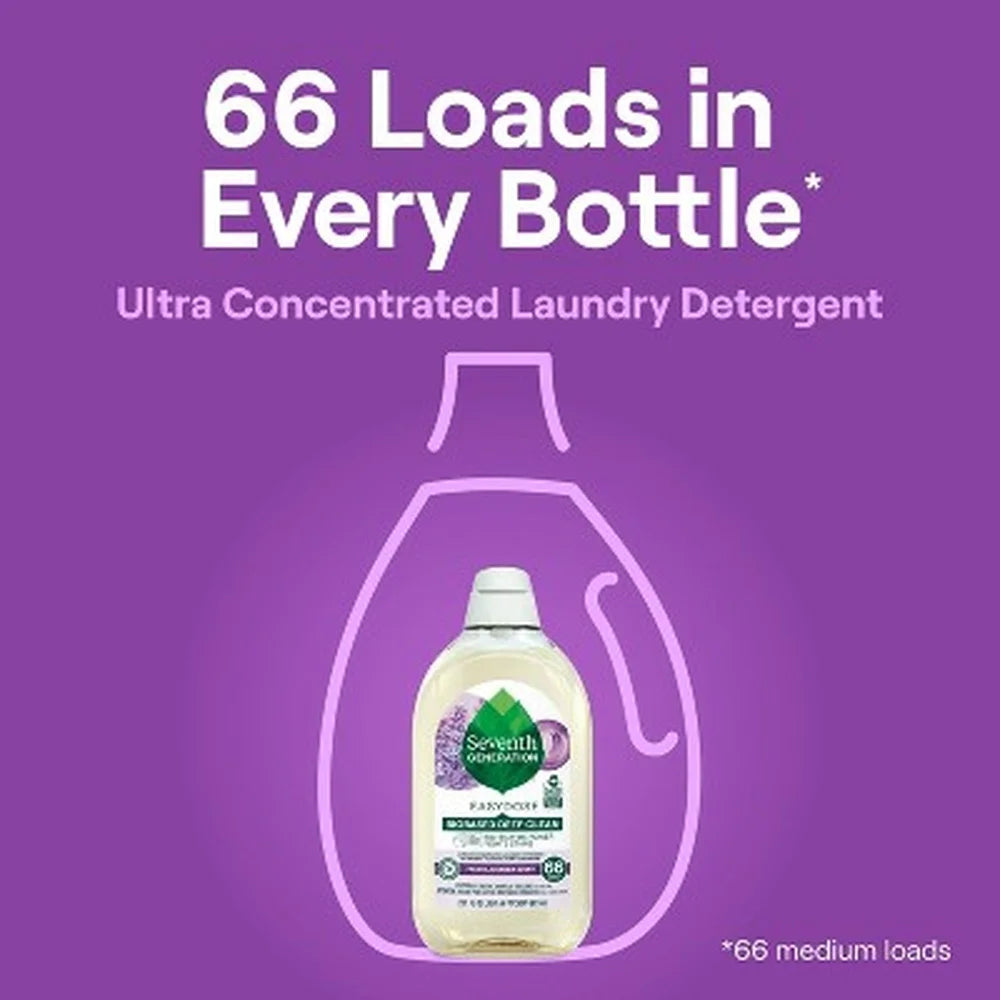 Concentrated Laundry Detergent 66 Loads Lavender Scent Essential Oils Eco-Friendly 100% Recycled Bottle Advanced Stain Fighting