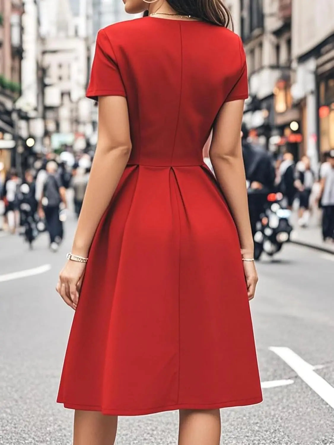 Red A-Line Short Sleeve Dress with Pockets for Women, Summer Party Church Bridesmaid Graduation Occasion