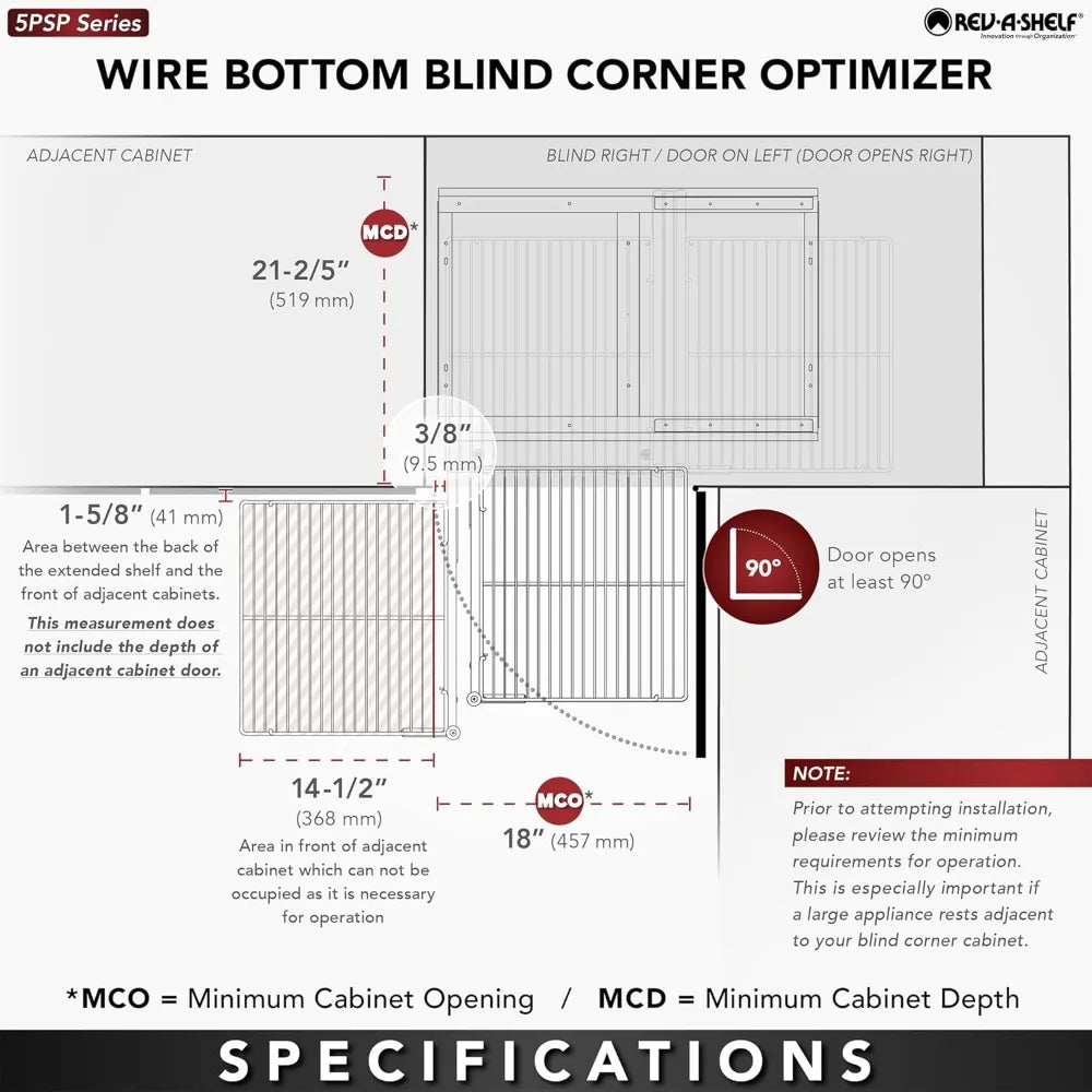 Rev A Shelf Dual Tier Pullout Shelf Storage Organizer for Blind Corner Kitchen or Bathroom Cabinets 18 Inches 4 Shelves Silver 5PSP