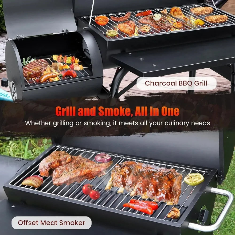 Charcoal Grills Spacious Barrel Charcoal BBQ Grill Barbecue Smoker Grill Combo for Backyard Patio Camping Picnic
