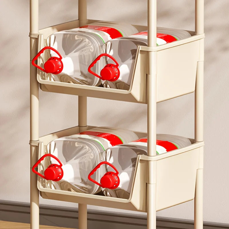 Vertical Multi Layer Storage Rack Trolley with Wheels for Kitchen Bathroom and Dormitory