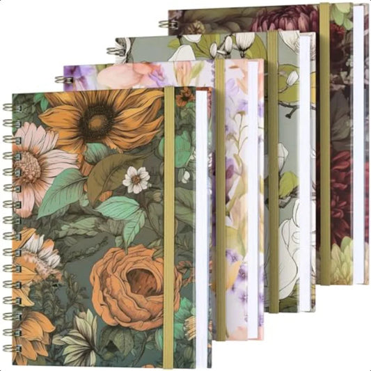 Spiral Notebook 4 Pack A5 Lined Journal for Women Hardcover Spiral Journal with 2 Pockets College Ruled Notebooks Cute Notebook