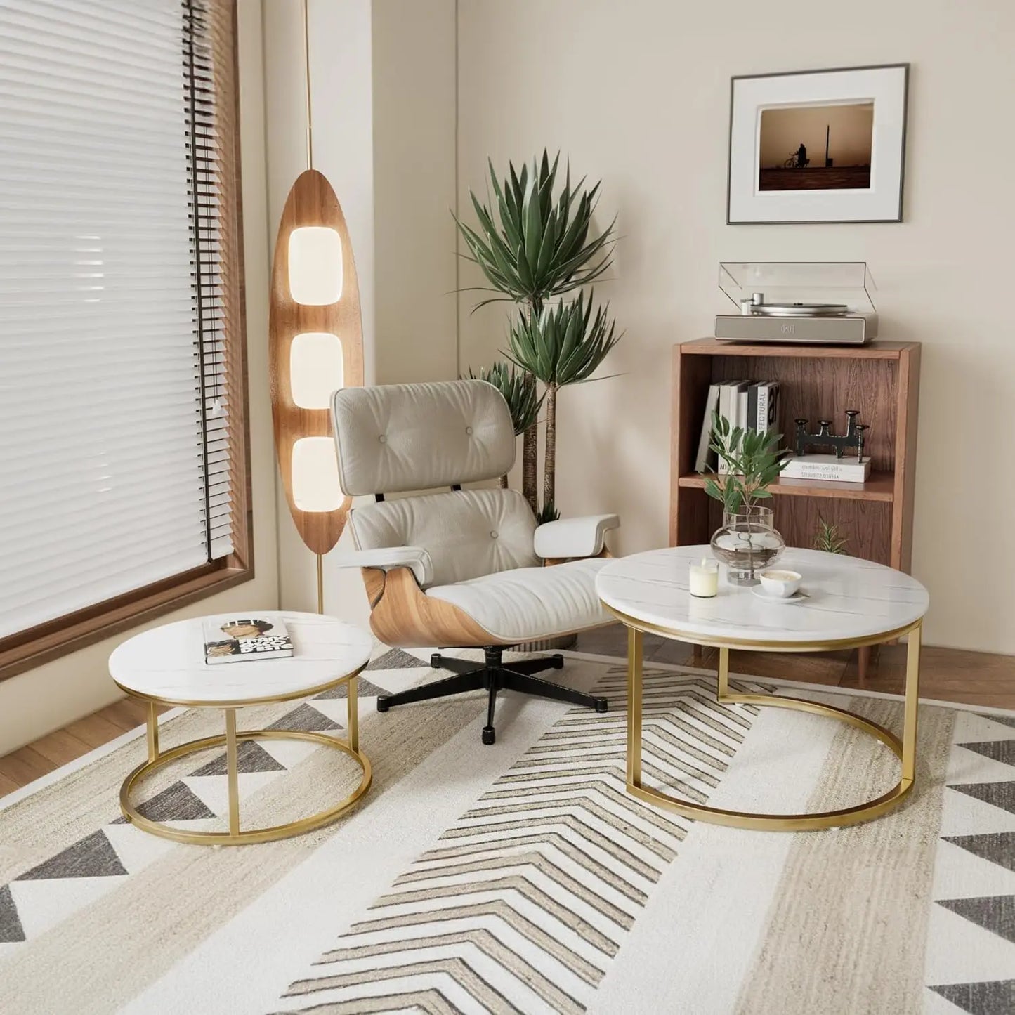 [New Arrival!]Nesting Tables Set of 2, 31.5" Round Coffee Table, Small Nesting Coffee Table with Adjustable Non-Slip Fee, White