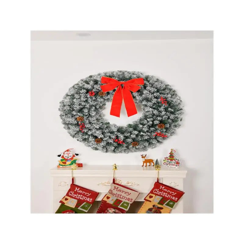 24" Pre-lit Battery Op Wreath w/Remote, Snow Flocked Xmas Wreath w/50 Warm Lights, 180 PVC Tips & Ornaments, Perfect for Front