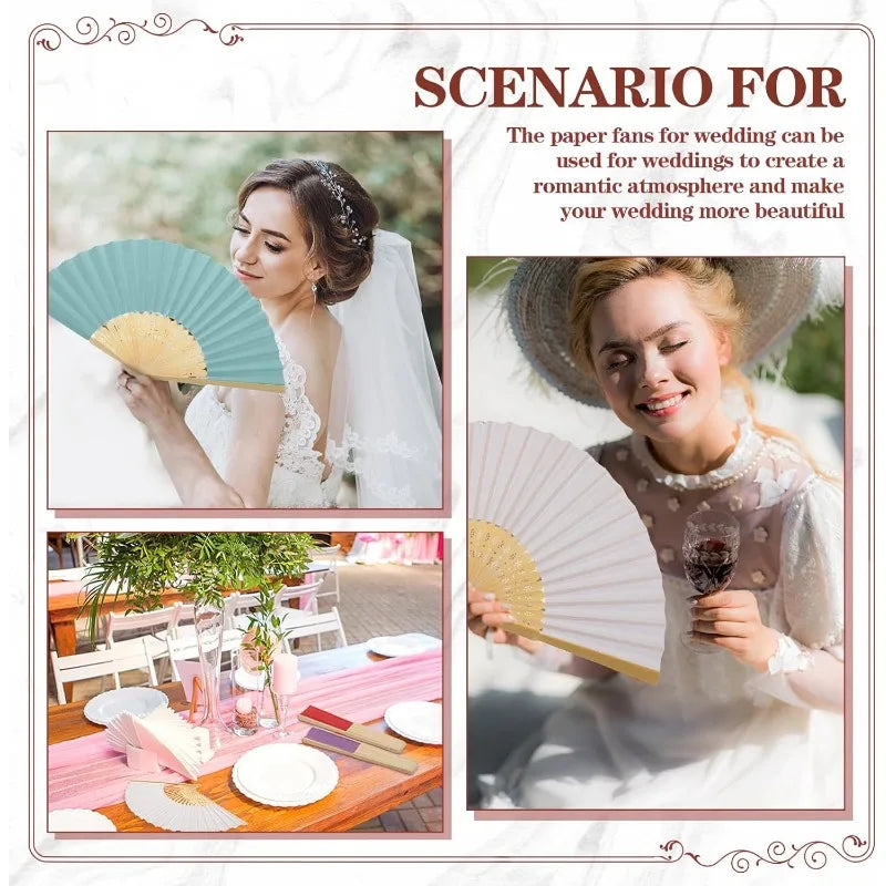 Bamboo Folding Fans 160 Count, Handheld Wedding Favors for Bridal Party, Chinese Festival & Decorations