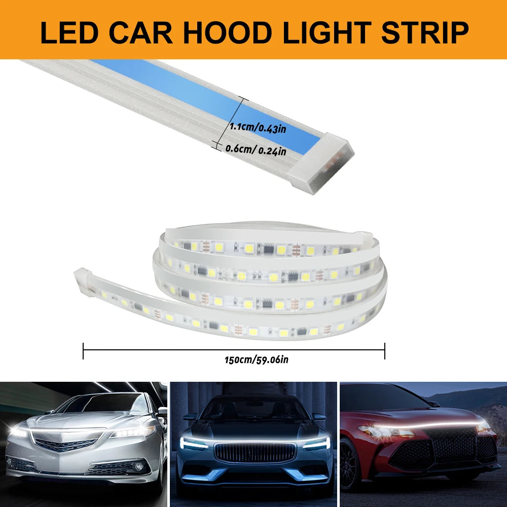 12V Engineer Hood Light LED Universal Waterproof Dynamic Daytime Running Light Automotive Accessories Easy Installation