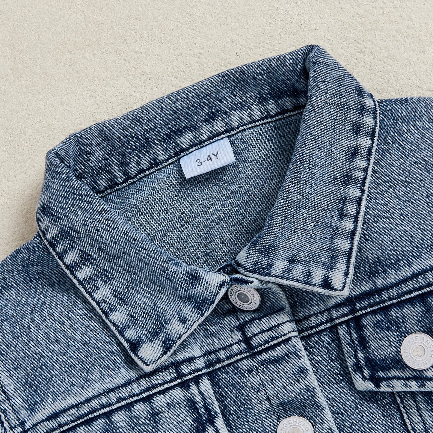 Toddler Little Girl Denim Jacket Back Letter Print Collared Long Sleeve Button-up Jean Fall Tops