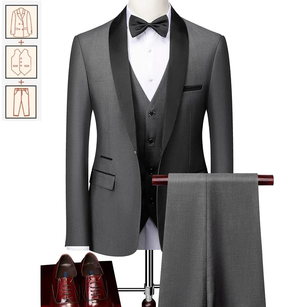 Men's Suits 2/3pcs Mens Business Suit Notch Lapel Blazer Formal Wedding Groom Pants Tux Vest Tuxedos (Blazer+vest+Pants)