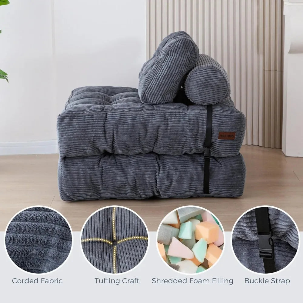 Folding Sofa Bed,  Sleeper Chair w/Pillow Mattress w/ Back Support, Portable Fold Out Chair Bed Comfy Floor Sofa Lounge