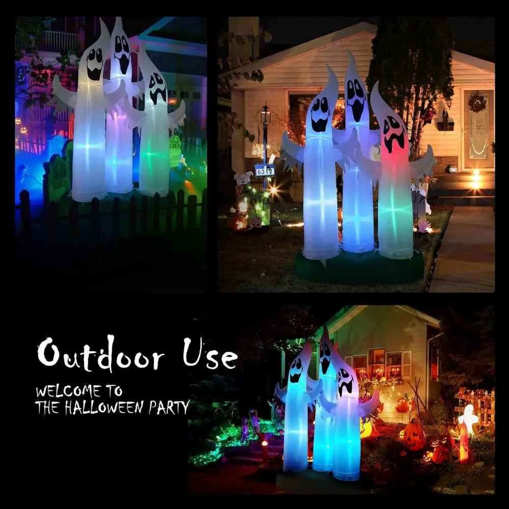 VIVOHOME 10FT Halloween Inflatable Yard Decor Colorful Ghost Family of 3