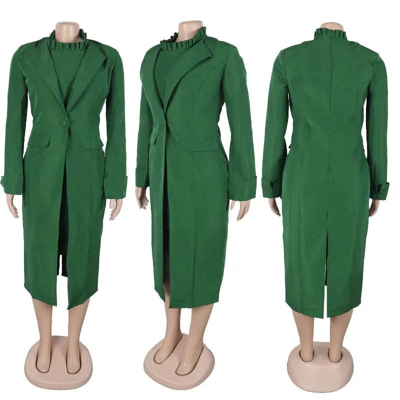 XTOCEAN Women's Set Full Sleeve Long Blazer Coat+ Long Dress Suit Winter Streetwear Two 2 Piece Set Africa OL Work Outfits
