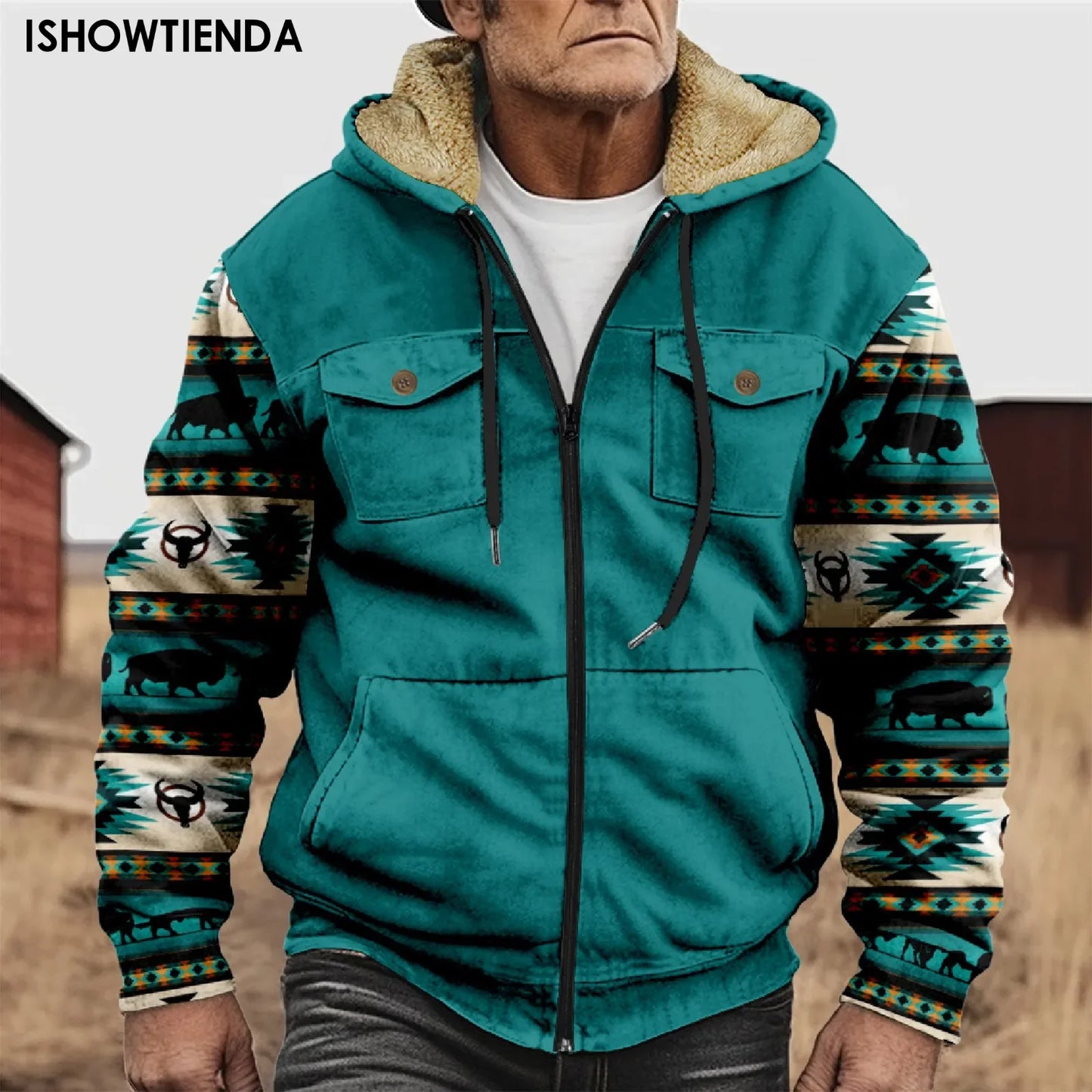 Winter Hooded Jacket Men Loose Thickened Double Pocket Jacket Warm Comfort Outdoor Multiple Colors Casual Clothes Jacket