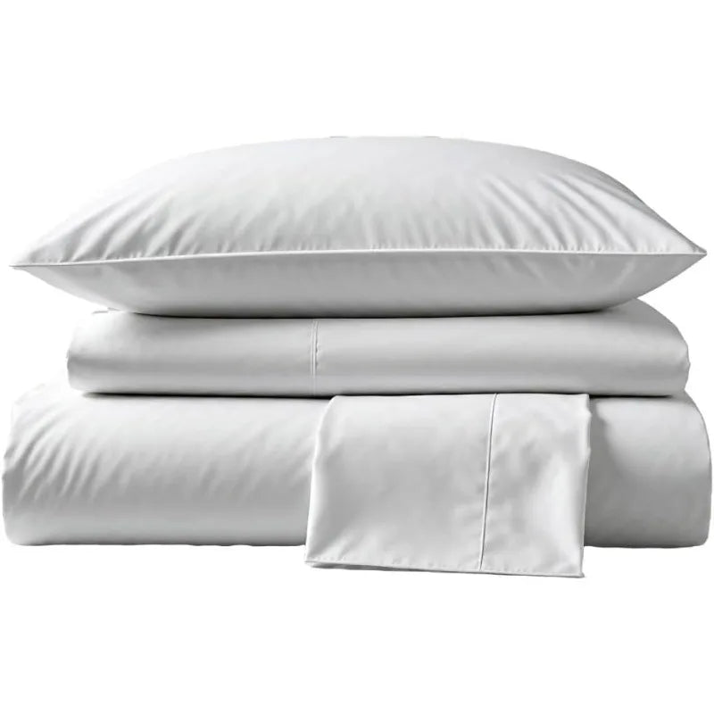 Pima Bed Sheet Set King Size 4 Pieces 100 Percent Peruvian Pima Cotton Percale 415 Thread Count Cooling Breathable Soft Hotel Quality Bedding White