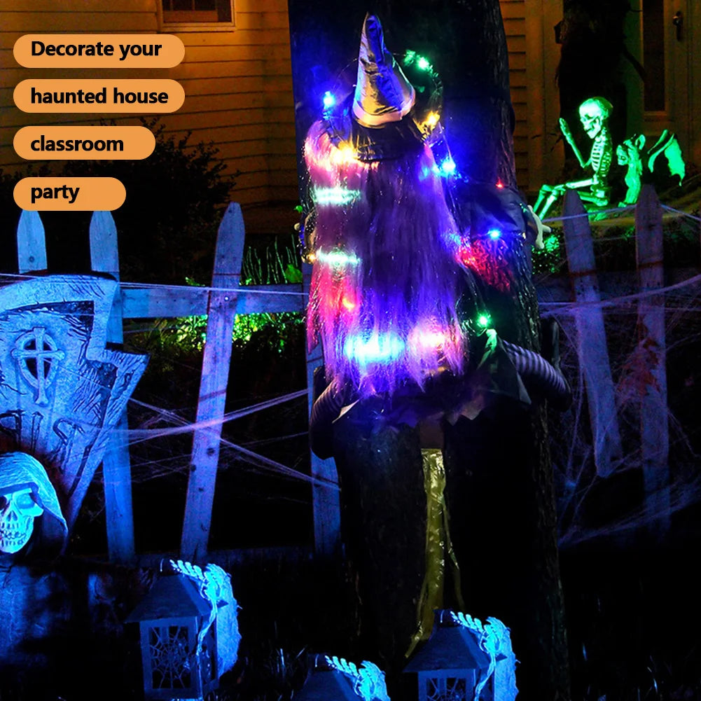 Halloween Crashing Witch Into Tree Outdoor Decoration With Light Flying Witch Lawn Patio Garden Decor