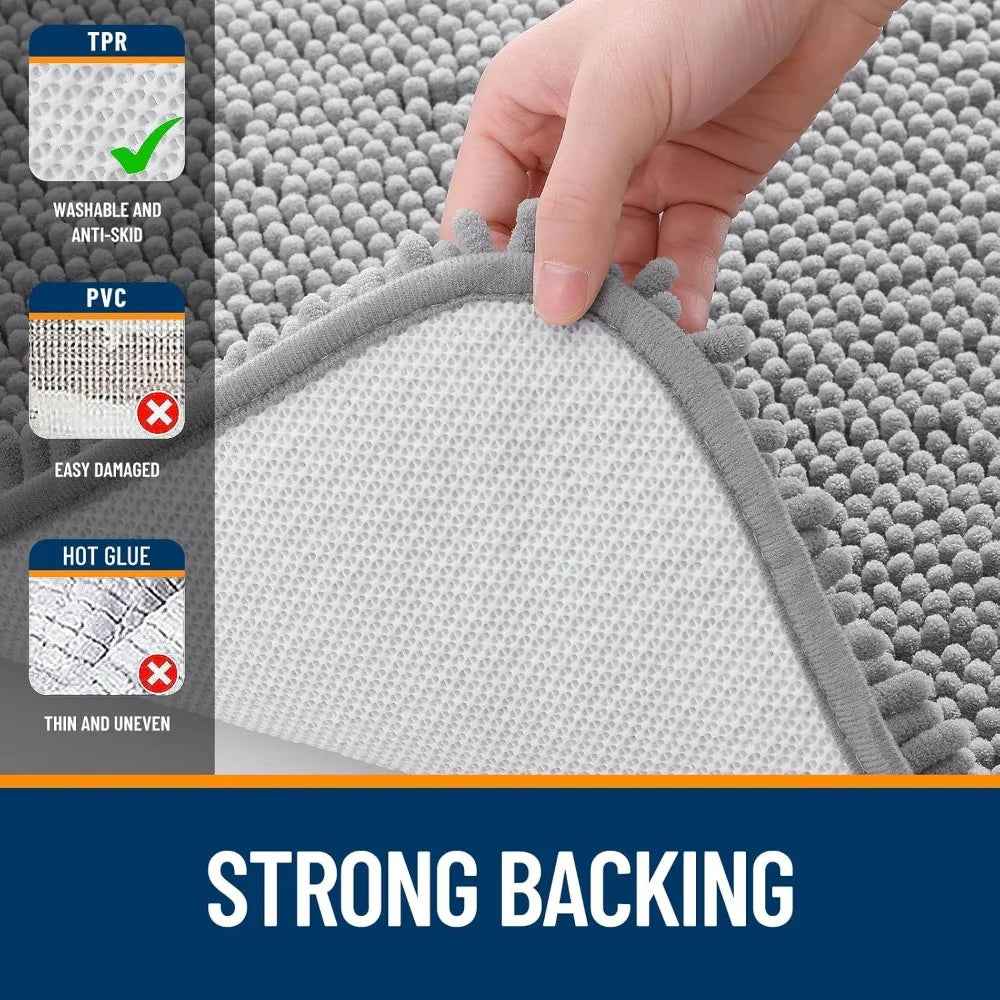 30x20, Extra Soft Absorbent Chenille Bath Rugs, Rubber Backing Quick Dry, Home Decor Accessories, Grey, Bath Mats