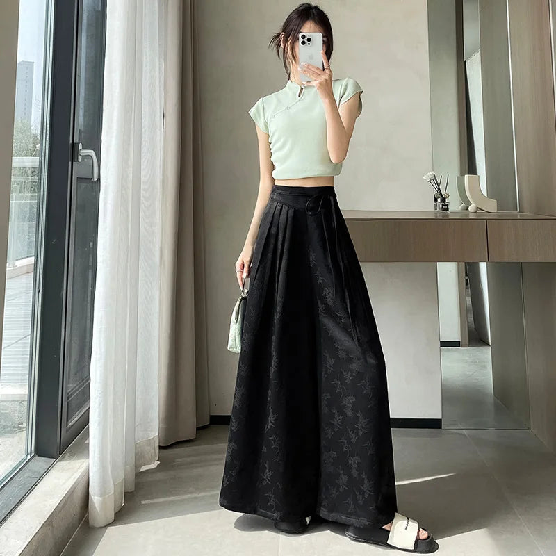 Casual Loose Satin Women's Wide Leg Pants 2025 New High Waist Spring Summer Lace-up Solid High Waist Straight Trousers for Women